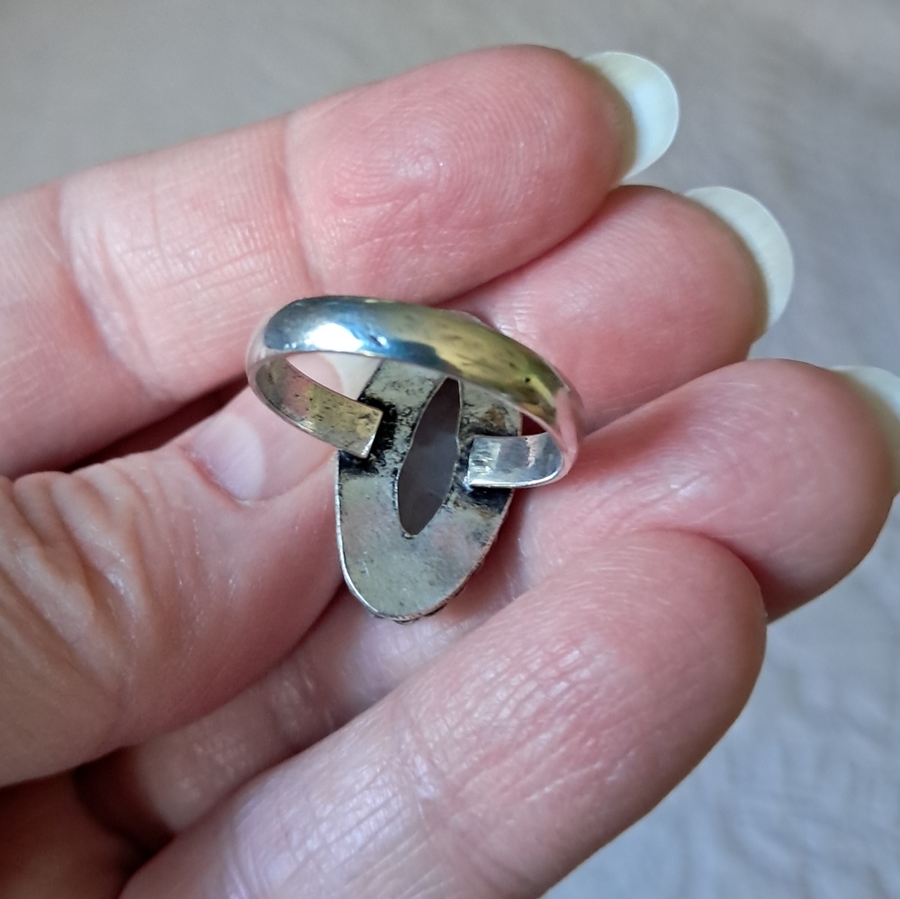 Sterling Silver Rope Twist Opalescent Moonstone Handmade Ring Size 6.5 - Picture 6 of 8
